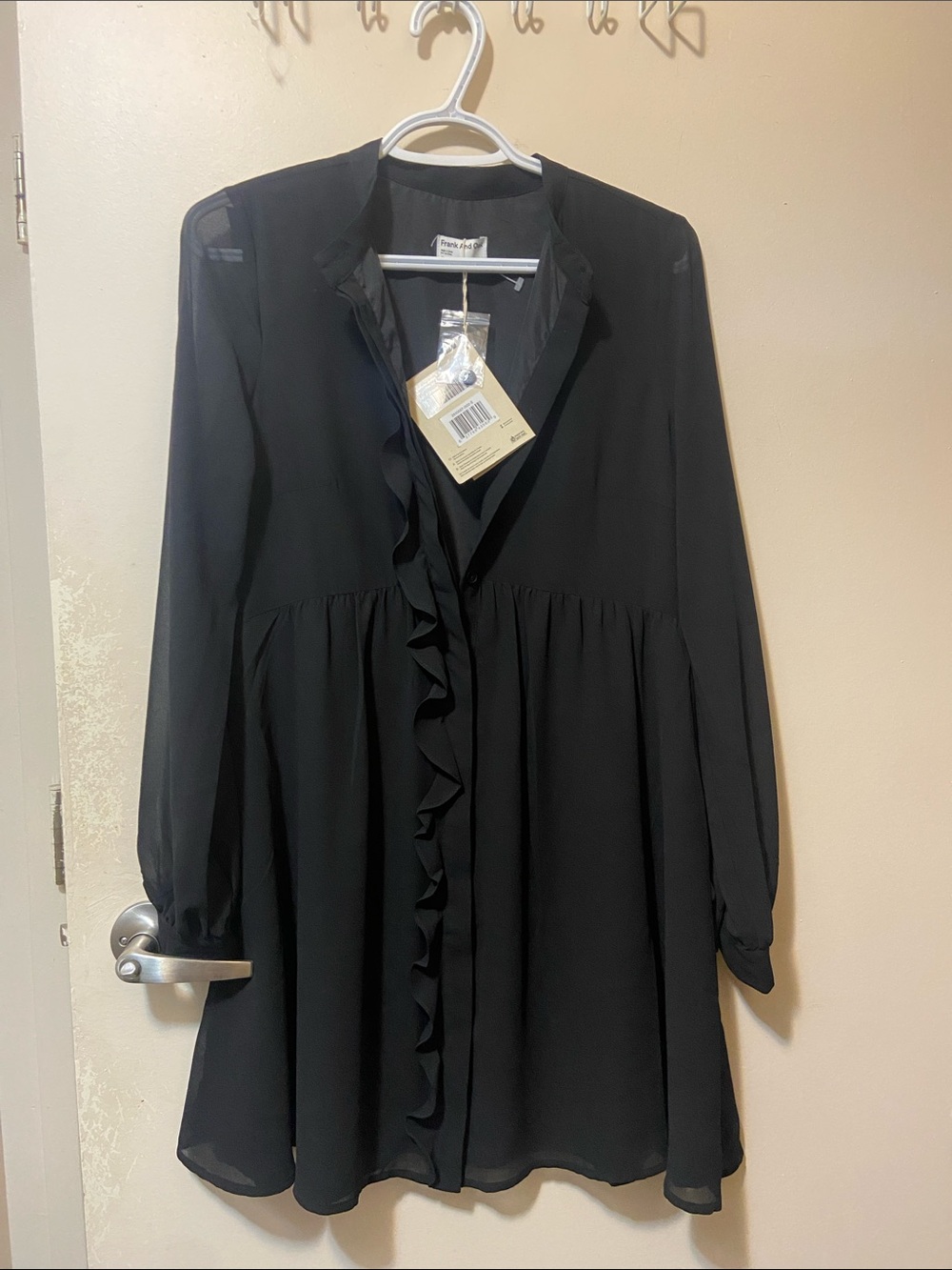 Frank & Oak Black Long-Sleeve Ruffle-Front Dress